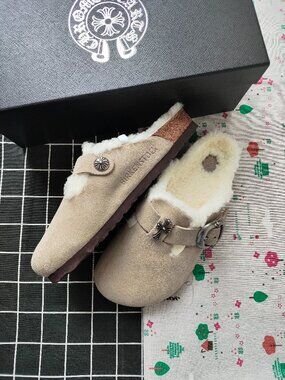 Chrome Hearts x Birkenstock Custom Boston Fleece-Lined Mule Slippers
